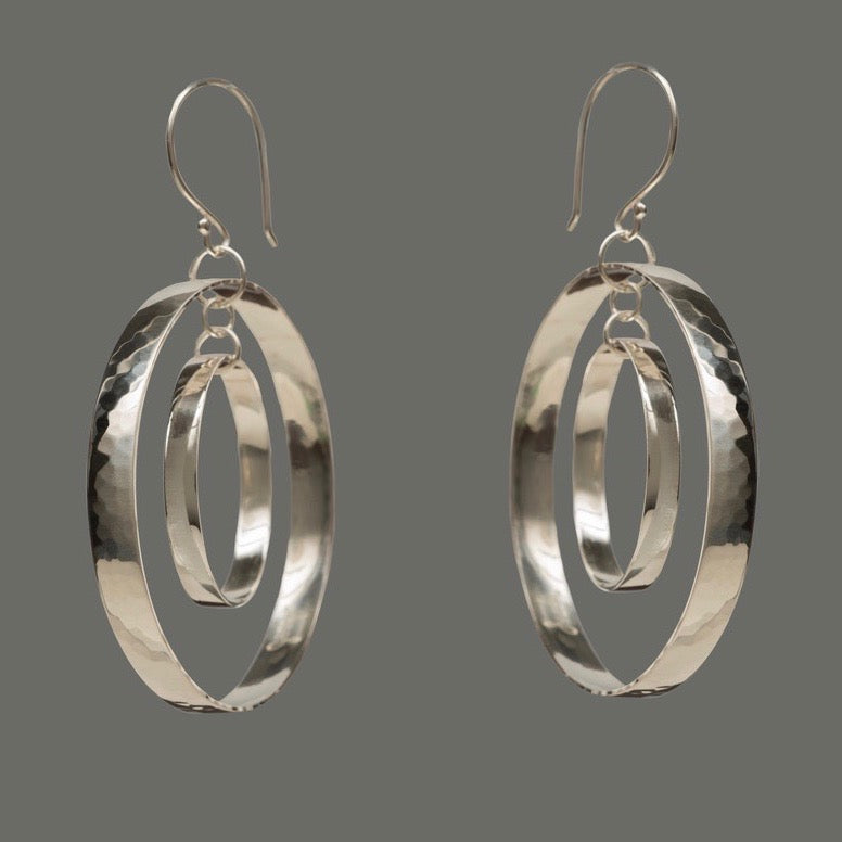 Dual Hoop Hammered Sterling Silver Earrings, artisan jewelry, Handmade silver jewelry