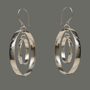 Dual Hoop Hammered Sterling Silver Earrings, artisan jewelry, Handmade silver jewelry