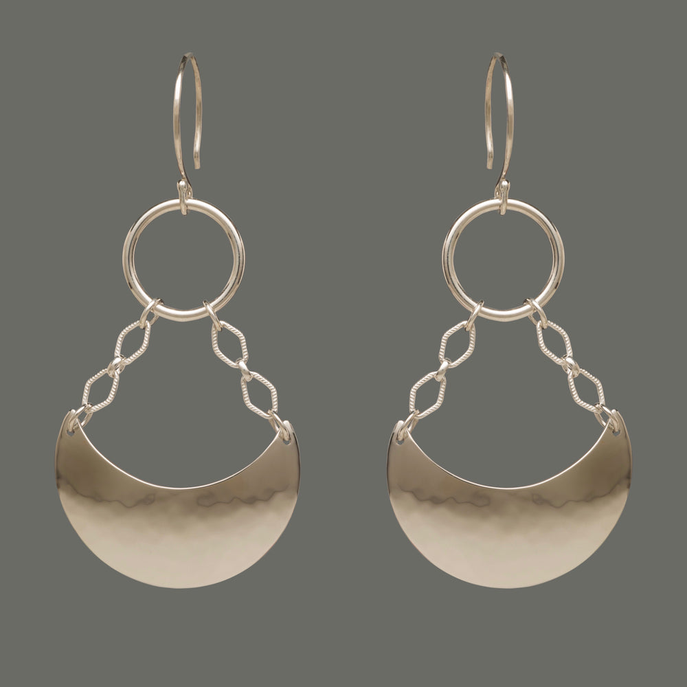Crescent Hammered Chandelier Sterling Silver Earrings