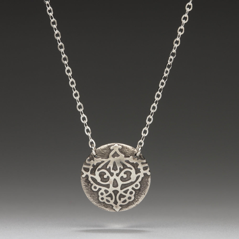 Sterling Silver Necklace/ Fierce Disc , artisan jewelry, handmade silver jewelry
