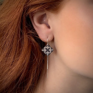 Kite Geometric Flower Threader Sterling Silver Earrings