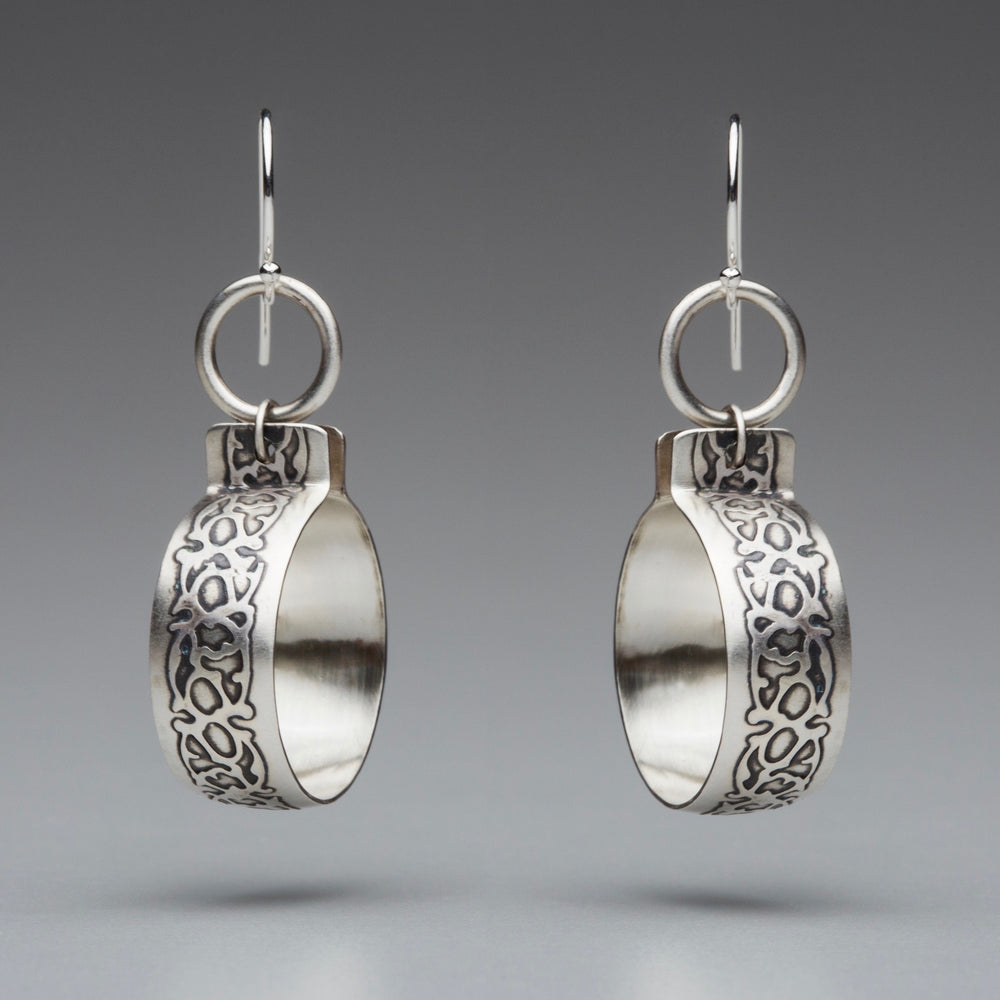 Vine Drop Sterling Silver Hoop Earring, artisan jewelry, hand made silver jewelry