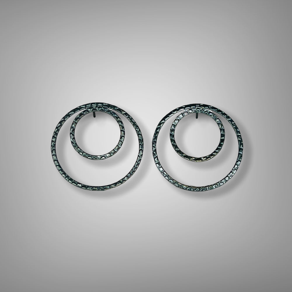 Sterling Silver Ring Ring Texture Post Earrings